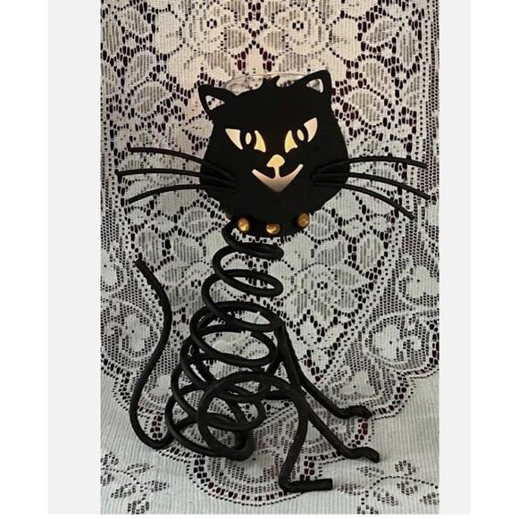 PartyLite STONES Candle Holder P8608 Metal Cat Skeleton Tea or Votive Halloween - Picture 3 of 10